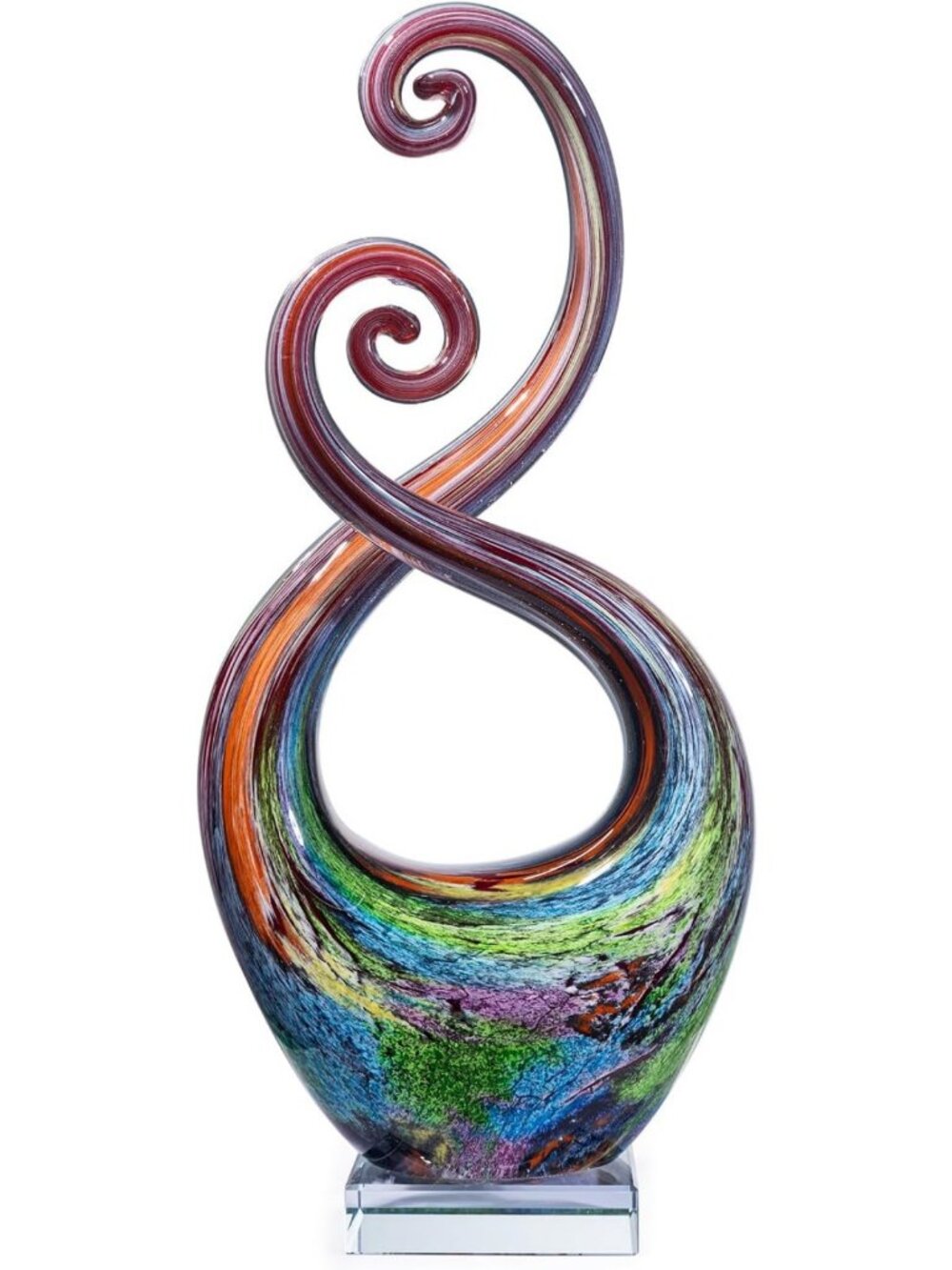 Colorful Hand Blown Glass Art Sculpture - Infinity Swirl Abstract Figurine for